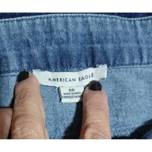 American Eagle Wide Leg  Blue Jeans Button fly  Size 00 - Picture 6 of 13
